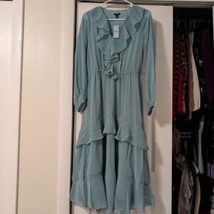 Ann Taylor Long Sleeve Ruffled Dress in Light Blue